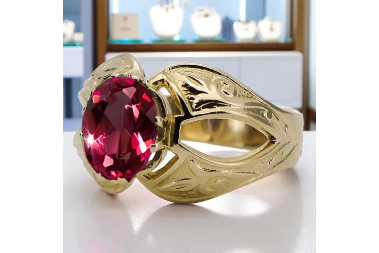 Anillo Rubí Oro amarillo de 14 quilates Joyería vintage vrc135y